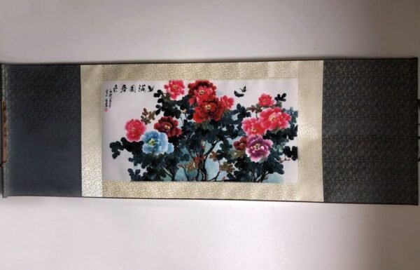 Vászontekercses Bazsarózsás kép 135x35cm